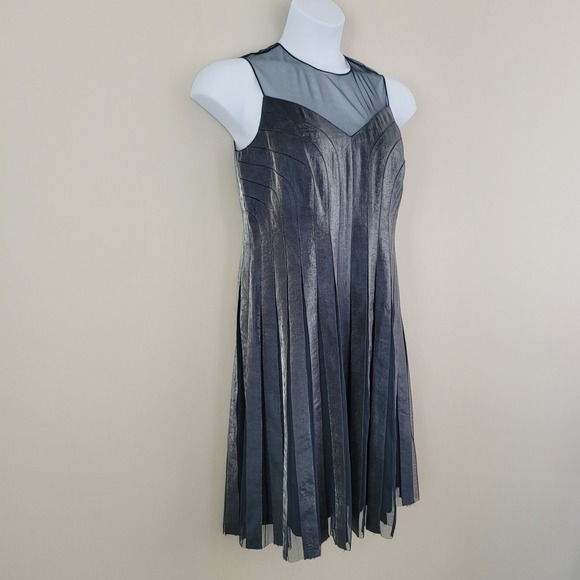 ADRIANNA PAPELL Size 12P Blue Gray Metallic Pleated Formal Party Cocktail Dress - Picture 9 of 9